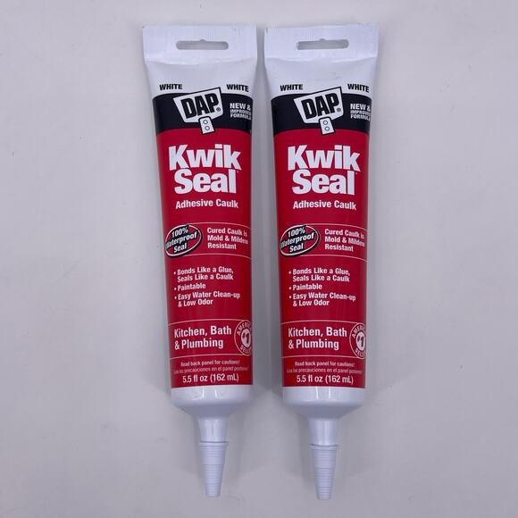TWO White DAP Waterproof Kwik Seal Adhesive Caulk Low Odor Kitchen Bath Plumbing - Picture 1 of 6